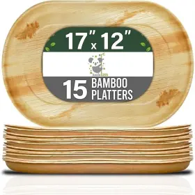 Koala Love 850041287522 Disposable Palm Leaf Bamboo Tray And Oval Platter Charcuterie Boar