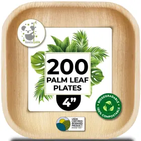Koala Love 850041287638 Palm Leaf Plates Bamboo Paper Disposable 4 Inch 200 Bulk Appetizer And Desser
