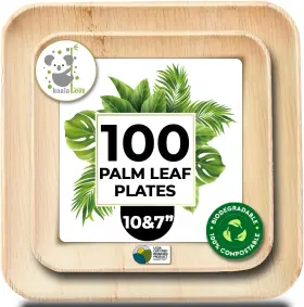 Koalalove 313043824817 Palm Leaf Plate Bamboo Paper Plates Disposable 10 Inch And 7 Bulk Party Pack