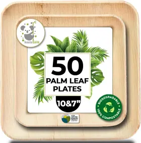 Koalalove 711182000657 Palm Leaf Plate Bamboo Paper Plates Disposable 10 Inch And 7 Bulk Party Pack