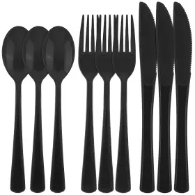Tn0355 Kochorie 300 Pieces Black Plastic Silverware Heavy Duty Cutlery Set Heavyweigh