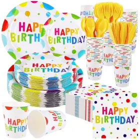 Tn0505 Kochorie 400 Pieces Happy Birthday Disposable Party Tableware Sets Including Plates Cu
