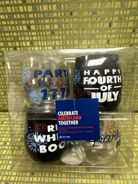 Kohls 400489032958 Celebrate America Together -july 4th - Stemless Wine Glasses Set Of 4 14.5 Oz