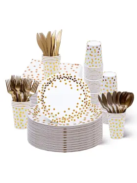Komorelt 800689628508 Party Plate Set For 50 People Including Knife Fork Spoon Paper Cup
