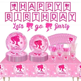 Kooterfun 703039043603 Hot Pink Birthday Party Decorations 195pcs Disposable Tableware Set Serves 24