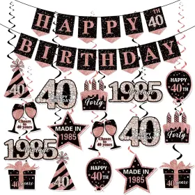 40thbirthday Korhonen 40th Birthday Decorations For Women Pink And Black 1985 Party Decor