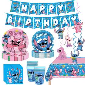 Kroceus A-991 88pcs For Stitch Party Supplies 6 Hanging Swirls 20 Napkins Cups Bu