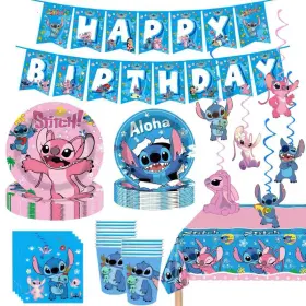 A-991 Kroceus 88pcs For Stitch Party Supplies 6 Hanging Swirls 20 Napkins Cups Bu
