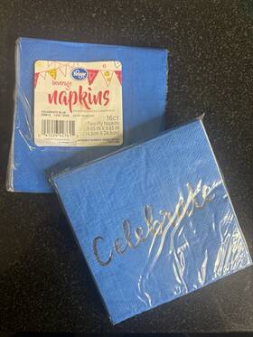 Kroger Brand 041226427714 Lot Of 2 Pkgs Beverage Napkins 16 Ct Each Celebrate Print Blue Silver