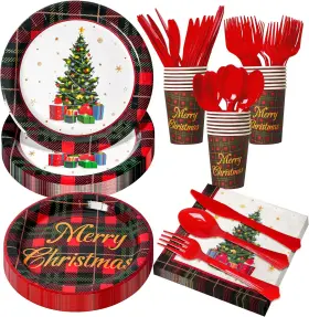 Ktcnmer 768523986613 175 Pcs Christmas Dinnerware Set Disposable Paper Plates And Napkins F
