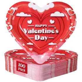 Ktcnmer 792105023113 100 Pcs Valentines Day Paper Plates 11x10 Inch Heart Party Dinn