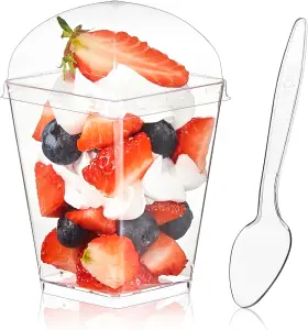 Ku018 Kucoele 50 Pack 5 Oz Dessert Cups With Lids And Spoons Clear Plastic Parfait