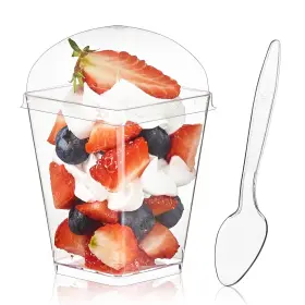 Ku018-5ozdessertbowl Kucoele 50 Pack 5 Oz Dessert Cups With Lids And Spoons Clear Plastic Parfait Appetiz