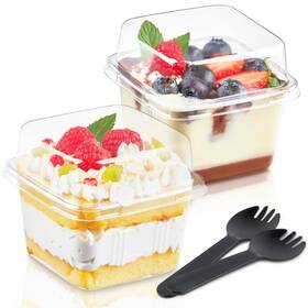 Kucoele Ku129 Dessert Cups 50pcs 8oz Plastic With Lids And Spoons