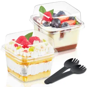 Ku129 Kucoele Dessert Cups 50pcs 8oz Plastic With Lids And Spoons