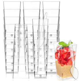 Ku168-3ozdessertcups-50 Kucoele 50 Pack 3oz Mini Dessert Cups With Spoons Square Tall Clear Plastic Par