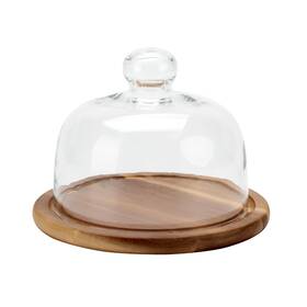 Kvmorze Kvmc0005201 8.6ftftcake Stand With Glass Dome 2-in-1 Acacia Wood Cheese Brown