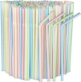Kyllog 632917412883 600pcs Plastic Drinking Straws Flexible 8 Inch Long Stripes Multiple Co