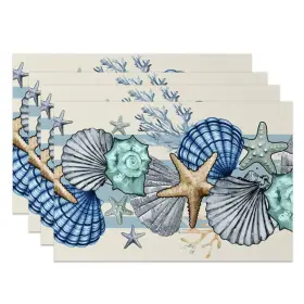 Y5-45x30aac-jy00168ncm Kzzfqxb Sea Shell Starfish Beach Placemats Set Of 4 - 12 Inch X18 Ocean Blue