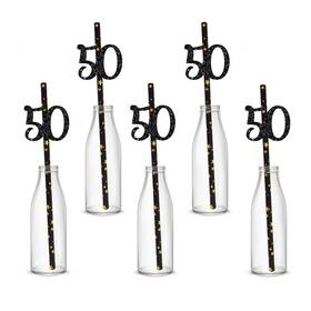 Labakita Xg-11 50th Birthday Party Straw Decor 7.7 Inches Black