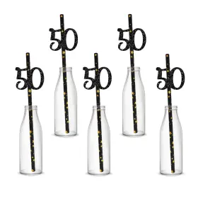 Xg-11 Labakita 50th Birthday Party Straw Decor 7.7 Inches Black