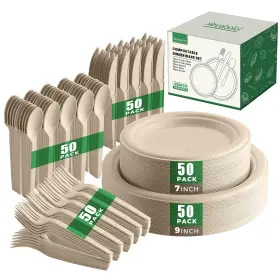 Laladeyek 762849217123 250 Piece Biodegradable Paper Plates Set Disposable Dinnerware Eco Frien