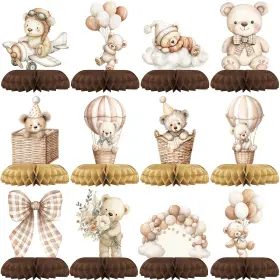 La-teddybrown-hc12 Lalallama We Can Bearly Wait Baby Shower Centerpieces 12 Pcs Boho Teddy Bear Honeycom