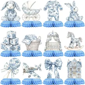 La-toileblue-hc12 Lalallama Blue Toile De Jouy Baby Shower Table Centerpieces 12 Pcs Classic French Nur