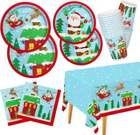 2023080101 Lamparty Christmas Party Supplies - Santa-themed Disposable Paper Red