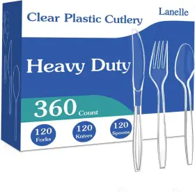 Count-a1 Lanelle 360 Count Heavy Duty Clear Plastic Silverware 120 Forks Spoons