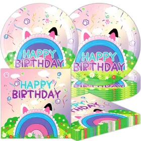 Rg6352 Lanhyer 40pcs Cartoon Cat Dollhouse Birthday Party Decorations For 20 Guests - Dollho