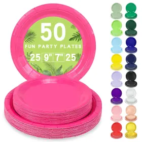 W32-zp Lanlisa 50 Pcs Hot Pink Paper Plates Count 25-9 Inch And 25-7 B4