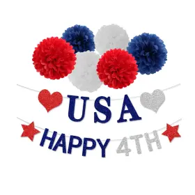 Fourth-4th Lasting Surprise Ls-jb001 Of July Imemorial-day Party-decorations - 8pcs Red White Blue Patr