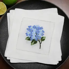 Cn-hydra6p-66bu Lauusiusi 100% Linen Cocktail Napkins White With Gifting Package Set Of 6 Hand Embroide