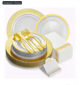 Laxore 860011096092 200 Pcs Plastic Disposable Dinner Plates Set For 25 Guests