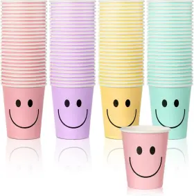 Layhit-shu0332 Layhit 100 Pcs 9 Oz Smile Face Drink Cups Pastel Paper Disposable Cu