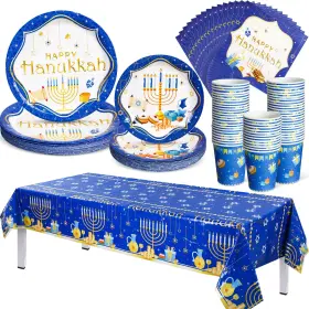 Layhit-shu0552 Layhit 97 Pcs Hanukkah Paper Plates And Napkins Set Serve 24 Guests Happy P