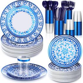 Layhit Shu-layhit-2883 50 Sets Plastic Disposable Dinnerware Set Blue And White Floral Tableware Set