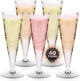 Lazyshine 313052392369 40 Pack Plastic Champagne Flutes Disposable Glasses 4.5 Oz Clear Mimo
