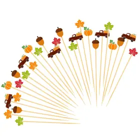 Qzq001 Ldfdrt Fall Cocktail Picks 100 Pcs Bamboo Toothpicks Autumn Pumpkins Maple Leaf Stic