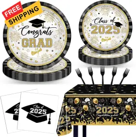 Wptz0114 Lecheme Black Gold Graduation Decorations Congrats Grad Plates And Black&gold
