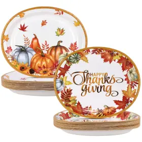 Lejof 768510886261 50pcs Thanksgiving Oval Paper Plates -10 Inch X 12 Heavy Duty Party For F