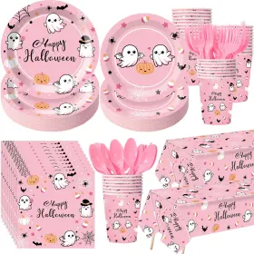 Lem-lemonroad-2486 Lemonroad 246 Pcs Happy Halloween Boo Day Party Decorations Serves 24 Pink Pa