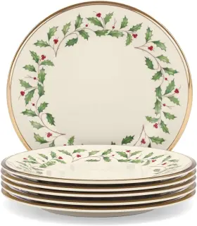 835218 Lenox Holiday 6-piece Salad Plates Dinnerware Set Service For 8 Red And Green