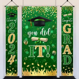 Lenyunge 755659323955 Graduation Decorations Class Of 2024 Green And Gold Door Cover2024