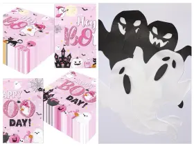 B0fjs82wtk Lenyunge 48pc Pink Happy Boo Day Napkins Ghost Birthday And 100pc White/black