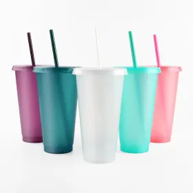 Letech 445036967997 Plastic With Lids And Straws 24 Oz 5 Glitter Reusable Cups An