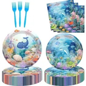 Letromp 768561462155 80 Pcs Under The Sea Party Supplies Ocean Disposable Paper Plates Napkins For