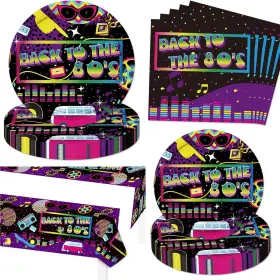 Hyc80sp1022 Letromp 80s Party Supplies Back To The Paper Plates Napkins Purple