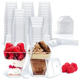 Lex Store 196852144808 50 Pack 5 Oz Plastic Dessert Cups With Lids And Spoons Clear Parfait Wit
